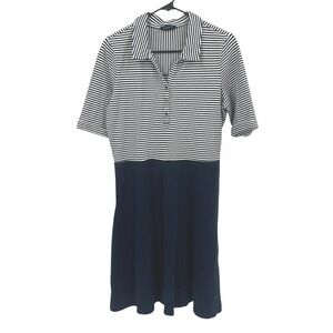 Lands' End Striped Polo Midi Dress Womens M 10-12 Navy White Preppy Nautical